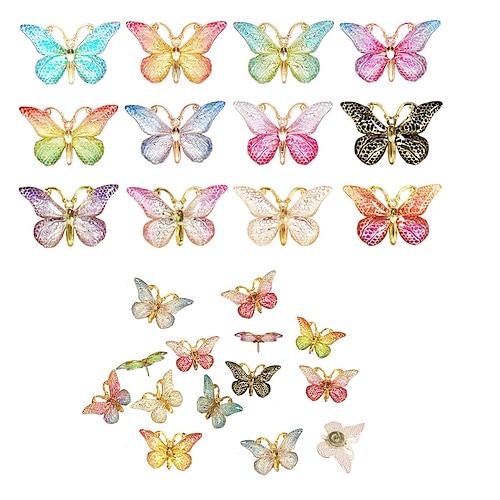 30 Stück stereoskopische 3D-Simulations-Schmetterlings-Pinnnadeln, kreative Pinnnadeln, dekorative Blumen, Korknägel für Pinnwände, Fotos, Wandtafeln, Schulbedarf und Zubehör