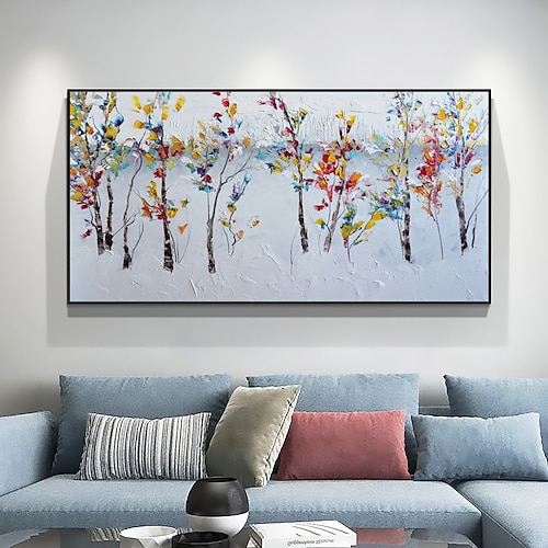 Handgefertigtes Ölgemälde auf Leinwand, Wandkunst, Dekor, abstrakte Winterwaldmalerei, originelle Landschaftsmalerei für Wohnkultur mit gestrecktem Rahmen/ohne Innenrahmenmalerei Image