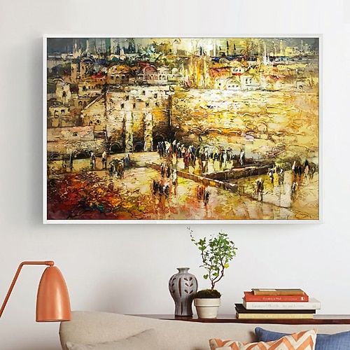 Mintura handgefertigte Klagemauer Jerusalem Landschaft Ölgemälde auf Leinwand Wandkunst Dekoration modernes abstraktes dickes Texturbild für Wohnkultur gerolltes rahmenloses ungedehntes Gemälde Image