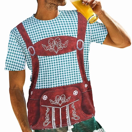 3D T-Shirt Ärmel T-Shirt Lederhosen Oktoberfestbier Bayerisch Grafik für Herren Erwachsene 3D-Druck für Oktoberfestbier Party Alltagstauglich Image