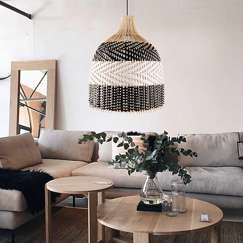 Traditionelle Bambus-Pendelleuchte, kreative handgefertigte Pendelleuchte, 40/45 cm, Retro-Bambus-Pendelleuchte, gewebte Hängelampe, Lampenschirm aus Korbgeflecht, Hängeleuchte für Esstisch, Restaurant, 110–240 V Image