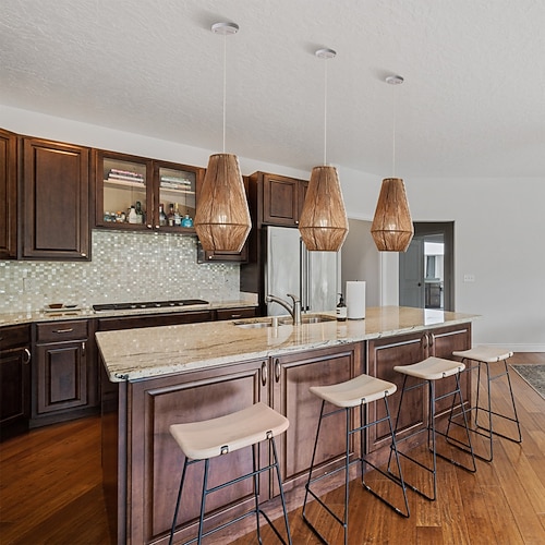 Traditionelle Bambus-Pendelleuchte, kreative handgefertigte Pendelleuchte, 30/40/50 cm, Retro-Bambus-Pendelleuchte, gewebte Hängelampe, Korblampenschirm, Hängeleuchte für Esstisch, Restaurant, 110–240 Image