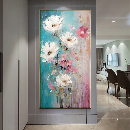 Handgefertigtes Ölgemälde auf Leinwand, Wandkunst-Dekor, Original-Blumengemälde, abstraktes Blumen-Landschaftsgemälde für Heimdekoration, mit gespanntem Rahmen/ohne Innenrahmen Image