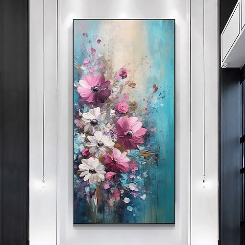 Handgefertigtes Ölgemälde auf Leinwand, Wandkunst-Dekor, Original-Blumengemälde, abstraktes Blumen-Landschaftsgemälde für Heimdekoration, mit gespanntem Rahmen/ohne Innenrahmen Image