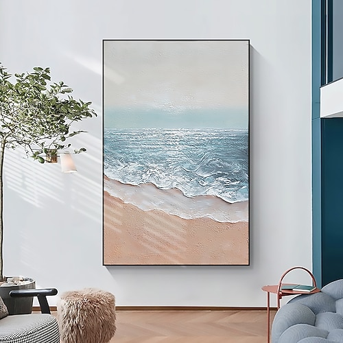 Handgefertigtes Ölgemälde auf Leinwand, Wandkunst, Dekoration, abstrakte Meereslandschaft, Meer für Wohnkultur, gerollt, rahmenlos, ungedehnt Image