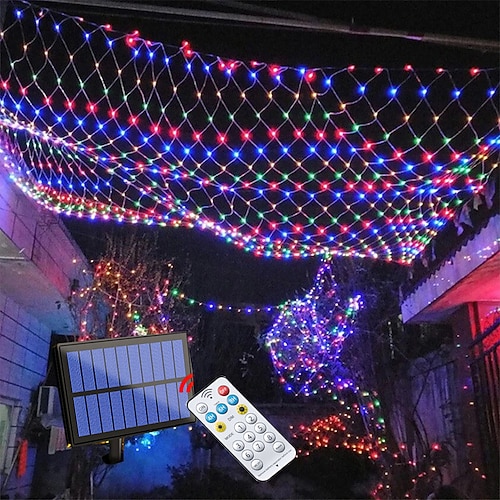 Solar Netz Licht Mesh Lichternetz Außen Fee Lichterkette 6x4 880LED IP65 wasserdichte Girlande mit 8 Modi Timer Fernbedienung für Garten Jahr Rasen Urlaub Dekor bunte Beleuchtung Image