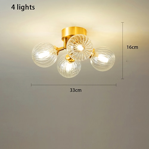 Moderne Unterputz-Deckenleuchte, goldfarbenes antikes Messing, 6-Licht-Leuchte, Glaskugel-Kronleuchter aus der Mitte des Jahrhunderts, Kupfer-Deckenleuchte, Anhänger für Wohnzimmer, Schlafzimmer, Image