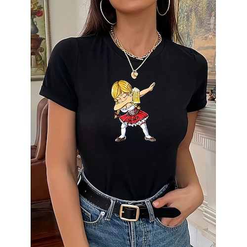 T-Shirt Druck Bayerisch Streetstyle Wiesn T-Shirt Ärmel Streetstyle für Damen Unisex Erwachsene Heißprägen für Karneval Oktoberfestbier Alltagstauglich Image