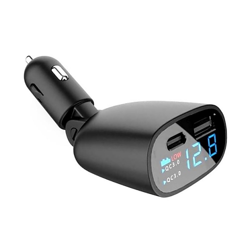 Auto-Ladestecker, 90-Grad-Drehung, USB QC3.0PD, 2 Anschlüsse, Schnellladeadapter mit Batteriespannungsüberwachung für 12–24 V Auto