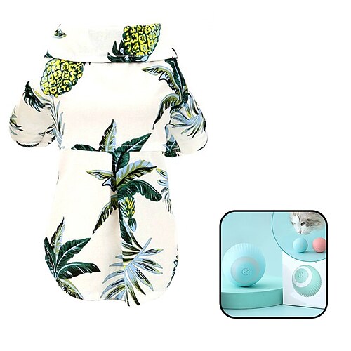 2-teiliges Hawaiihemd für Hunde mit elektrischem Spielzeug, Welpenkleidung für kleine, mittelgroße und große Hunde, atmungsaktives Hunde-T-Shirt mit Kokospalmenmotiv, Haustierbekleidung, Katzen-Outfit Image