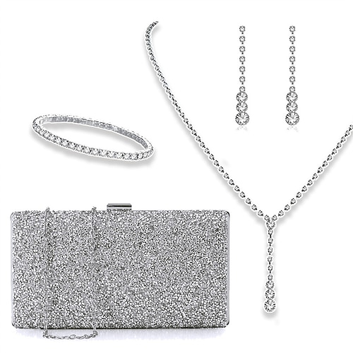 Braut-Schmuckset aus vier modischen und minimalistischen Quastenwassertropfen-Abendtaschen voller Diamanten Halskette Ohrstecker Armband Weihnachtsgeschenk Image