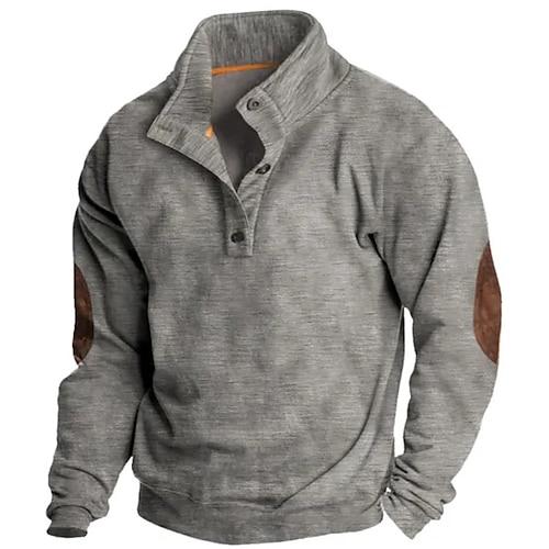 Herren Sweatshirt Pullover Grau Stehkragen Farbblock Patchwork Sport Natur Täglich Festtage Strassenmode Basic Brautkleider schlicht Frühling Herbst Bekleidung Kapuzenpullover Sweatshirts