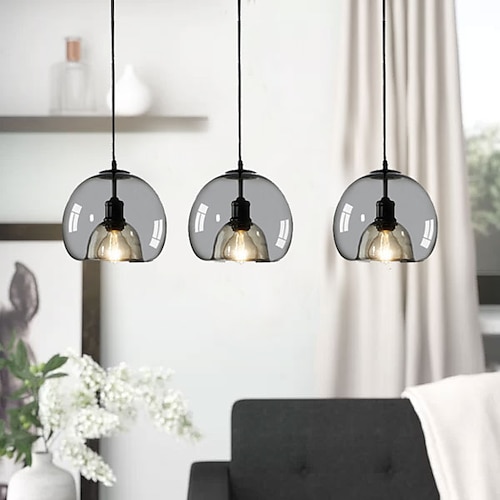 LED Pendelleuchte moderne Glas Kücheninsel Licht 23 cm Vintage Metall geschichtet geometrisch grau lackiert Land Wohnzimmer Schlafzimmer Esszimmer Küche Lichter Image