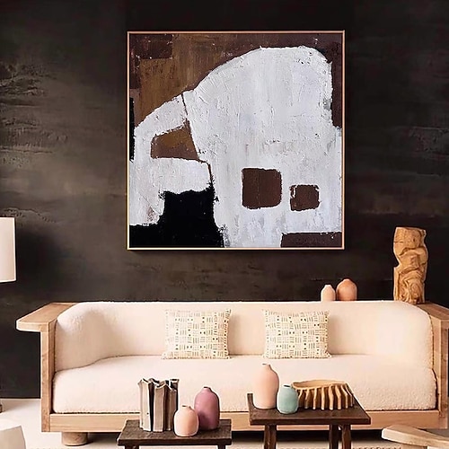 Handgefertigtes 3D-Textur-Kunst-Ölgemälde, handgemaltes Ölgemälde, beige, groß, beige, braun, schwarz, minimalistisches Gemälde, geometrisches Gipsgemälde, Heimdekoration, fertig zum Aufhängen oder Image
