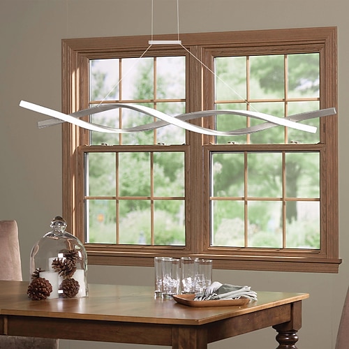 2-flammig 80/100cm LED-Pendelleuchte Aluminium Liniendesign Lockenwellendesign verstellbarer Kronleuchter nordischer Stil Esszimmer Wohnzimmerleuchten 36W 110-240V nur dimmbar mit Fernbedienung Image