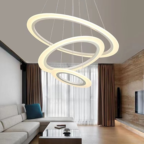 LED-Pendelleuchte 40/60/80 cm, 1-flammiges Ring-Kreis-Design, dimmbar, lackierte Aluminiumoberflächen, luxuriöse, moderne Pendelleuchten für Esszimmer und Schlafzimmer, 110–240 V, nur dimmbar mit Image