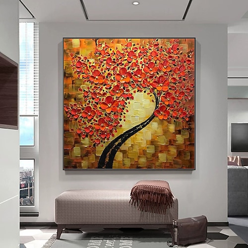 Mintura handgefertigte, dicke Textur, Blumen-Ölgemälde auf Leinwand, Wandkunst, Dekoration, modernes abstraktes Baumbild für Heimdekoration, gerolltes, rahmenloses, ungedehntes Gemälde Image