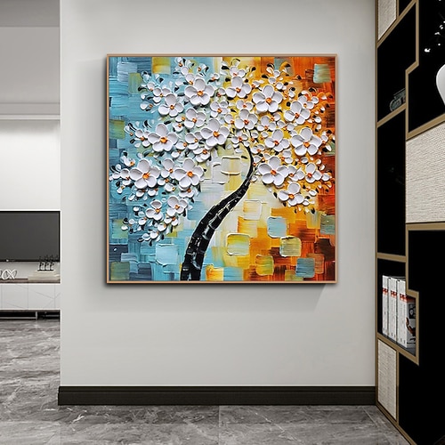Mintura handgefertigte, dicke Textur, Blumen-Ölgemälde auf Leinwand, Wandkunst, Dekoration, modernes abstraktes Baumbild für Heimdekoration, gerolltes, rahmenloses, ungedehntes Gemälde Image