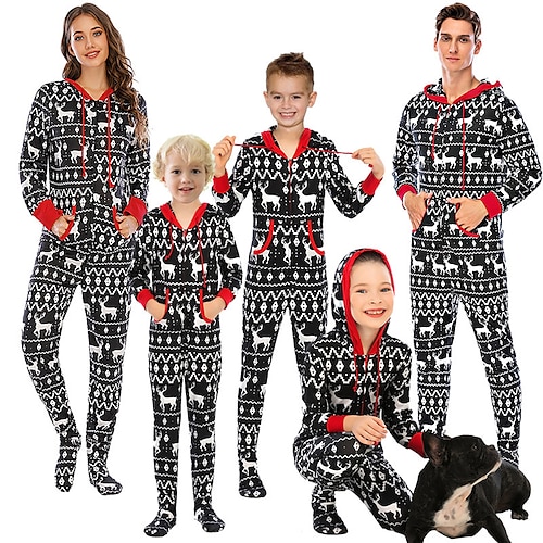 Rentier Rudolf Familie Weihnachten Pyjamas Kigurumi-Pyjamas Weihnachtspyjamas Damen Weihnachten Passende Familienoutfits Erwachsene Weihnachten Karneval Maskerade Heiligabend Weihnachten Party Image