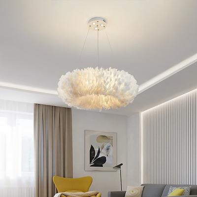 LED Pendant Light Chandelier Gorgeous Extra Large 50cm 6-Light White Feather Bouquet Pendant Light Romantic Mounted Lighting Fixture for Restaurant Bedroom