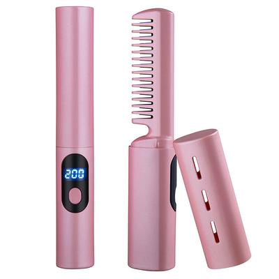 2IN1 Lazy Hair Straightener Wireless Hair Hot Comb Mini USB Rechargeable Straightener Curly Hair Stick Fast Heating Straightening Brush for Home Trave-1PC