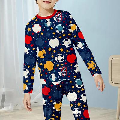 Boys 3D Santa Claus Football Christmas Pajamas Christmas Sets Pajama Sets Long Sleeve 3D Print Fall Winter Active Cool Daily Kids 3-12 Years Crew Neck Home Causal Indoor Regular Fit