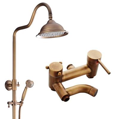 Shower System Set,Brass Mount Outside Rainfall Pullout Multi Spray and Rainfall Shower Bath Shower Mixer Taps included Bodysprays and Hot/Cold Water Switch