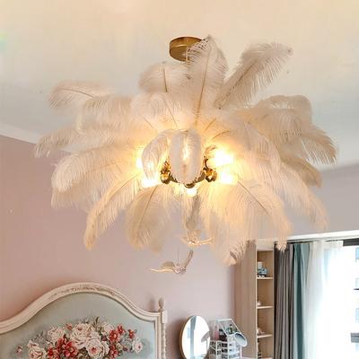 LED Pendant Light Chandelier Gorgeous Extra Large 70cm 6-Light White Ostrich Feather Bouquet Pendant Light Romantic Mounted Lighting Fixture for Restaurant Bedroom