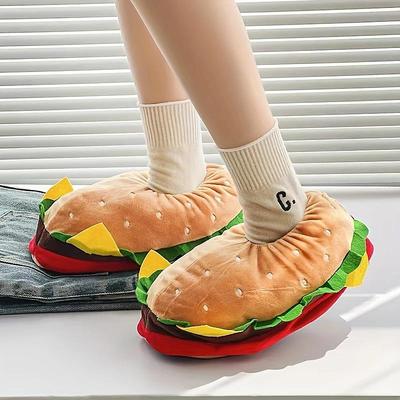 Hamburger Slippers Warm Plush Shoes Household Indoor Shoes Cute Funny Cartoon Shoes Soft Warm Adults' Kigurumi Pajamas Slippers