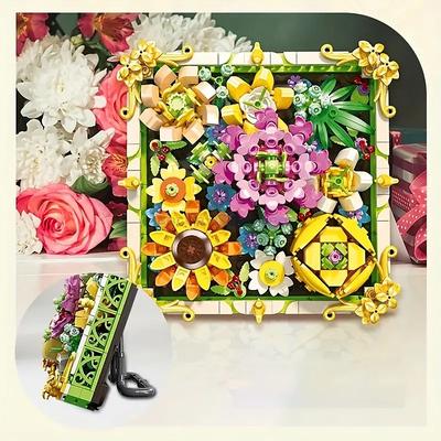 Women's Day Gifts Flower Building Blocks Ideas Artistic Photo Frame Building Blocks Model Bricks House Ornament Toy Kit Birthday Gift Mother's Day Gifts for MoM