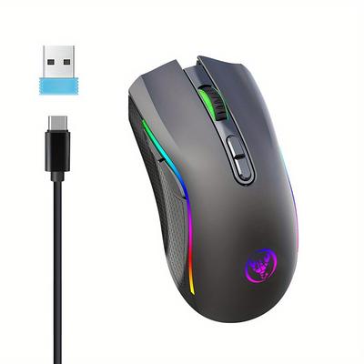 2.4G Wireless Mouse RGB Light Rechargeable 4800DPI Adjustable USB Plug And Play Optical Mouse Game Home Office Black/White