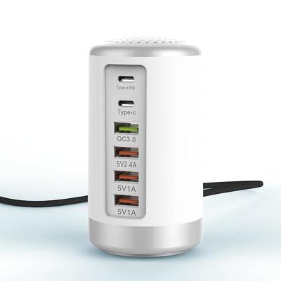 6 Port Desktop Charger, 65W USB Hub Charging Station (3 x USBType CQC3.0PD 18W), Multi-Port Charger Hub Desktop Charging Station, Fast Wall Charger Compatible with Smart Phones, Tablets and More
