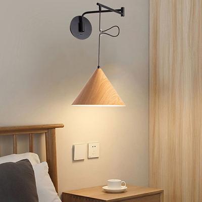 Led Indoor Wall Light 3 Light Color Foldable Swing Arm Wall Light Modern Bedside Wall Sconce Wooden Lampshade Lighting Fixtures Creative Modern Indoor Wall Lights Living Room Bedroom Metal Wall Light 110-240V