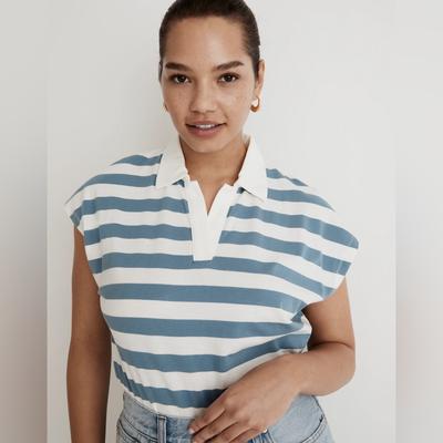 Madewell Tops | Madewell Relaxed Striped Polo Tee (Size Small, Like New) | Color: Blue | Size: S