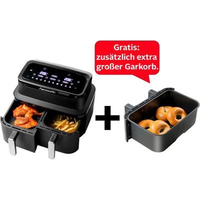 HANSEATIC Heissluftfritteuse "HAF212600D 39156050 2in1", schwarz, B:30cm H:30cm T:42cm, Fritteusen, XXL-Volumen 9L mit Dörrfunktion, 2 Einschüben und Touchdisplay. Image