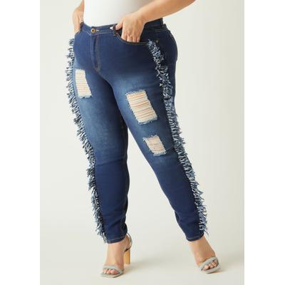 Plus Size Fringed High Rise Skinny Jeans