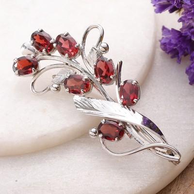 'Floral Three-Carat Garnet and Sterling Silver Brooch Pin'