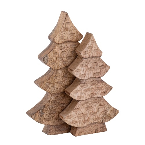 Amagohome Dekofigur Baum 2er Set Holzfigur H23/20cm Masterbox 16-teilig Weihnachtsdekoration Mangoholz Image