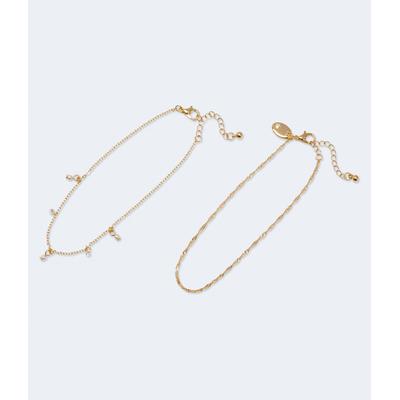 Aeropostale Womens' Faux Pearl & Chain Anklet 2-Pack - Gold - Size OS - Metal