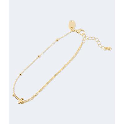 Aeropostale Womens' Cross & Bead Anklet - Gold - Size OS - Metal