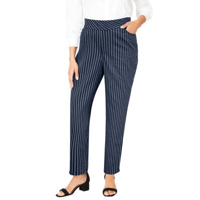 Plus Size Women's Comfort Waist Stretch Denim Straight Leg Jean by Jessica London in Navy Simple Pinstripe (Size 18 W) Pull On Stretch Denim
