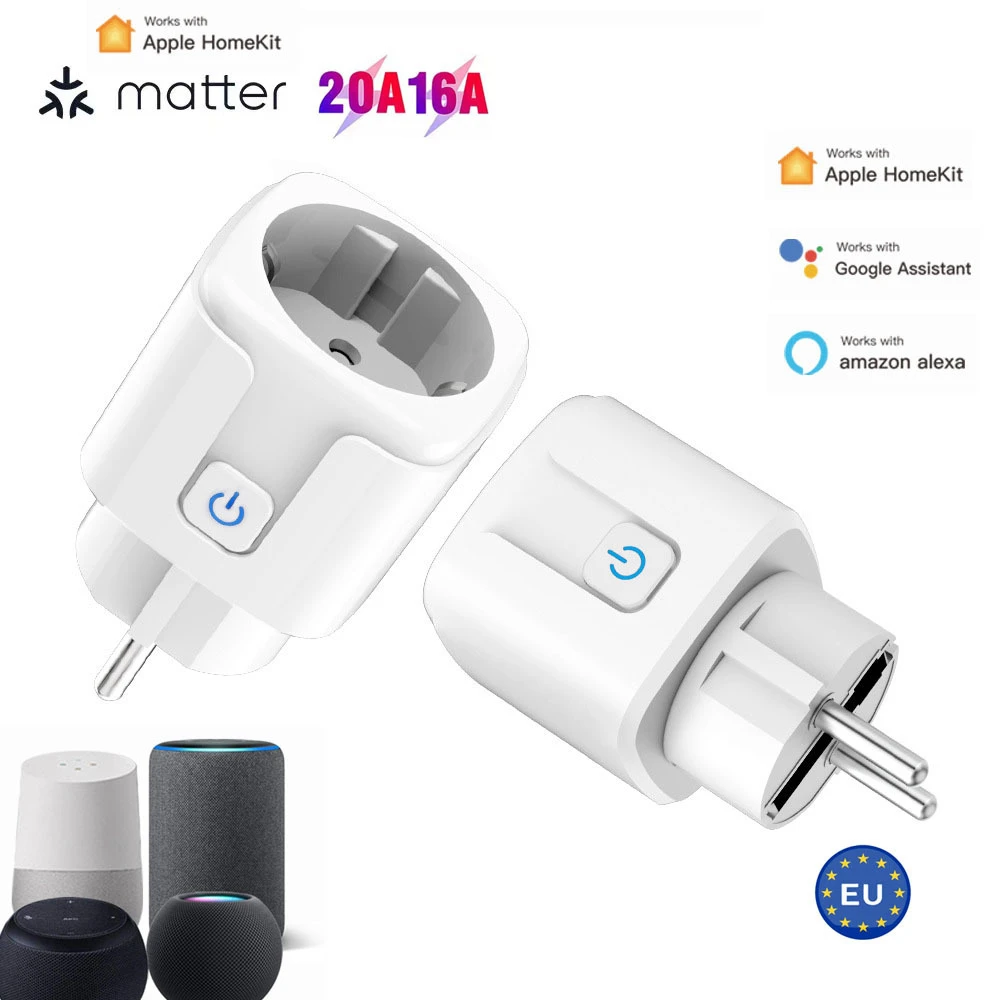 Matter WiFi Smart Plug 16A/20A EU Smart Socket Steckdose Mini Smart Plug für HomeKit SmartThings Funktioniert mit Siri Alexa Google Image