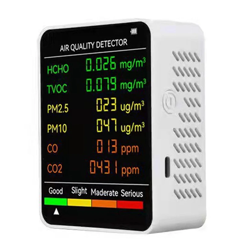 6 In 1 PM 2,5 PM10 HCHO TVOC CO CO2 Air Qualität Detektor CO CO2 Formaldehyd Monitor Home Office Air qualität Tester Image