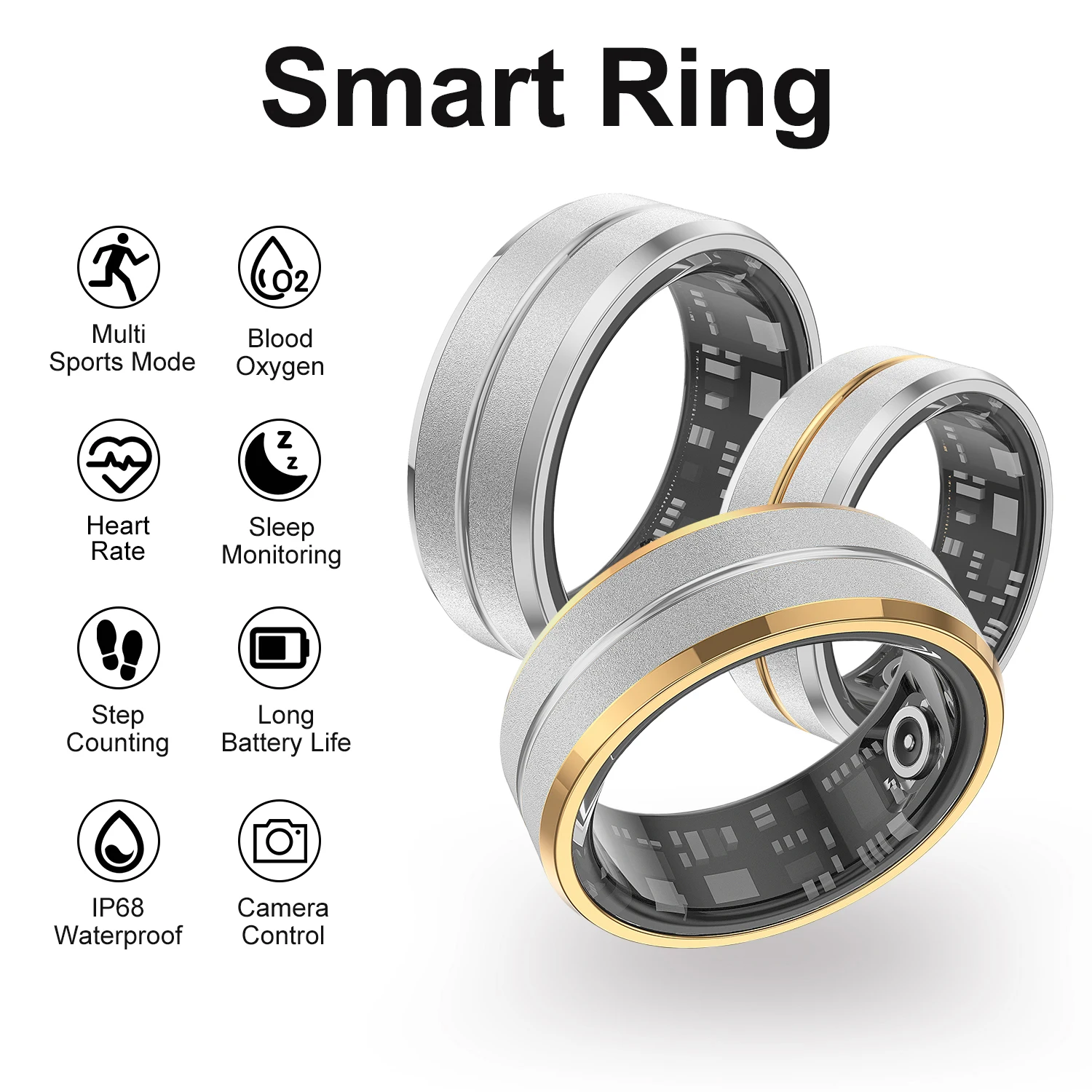 2024 Smart Ring Für Männer Frauen Herzfrequenz Blut Sauerstoff Überwachung Multi Sport Modi IP68 Wasserdichte Smart Ringe Lade Fall Image