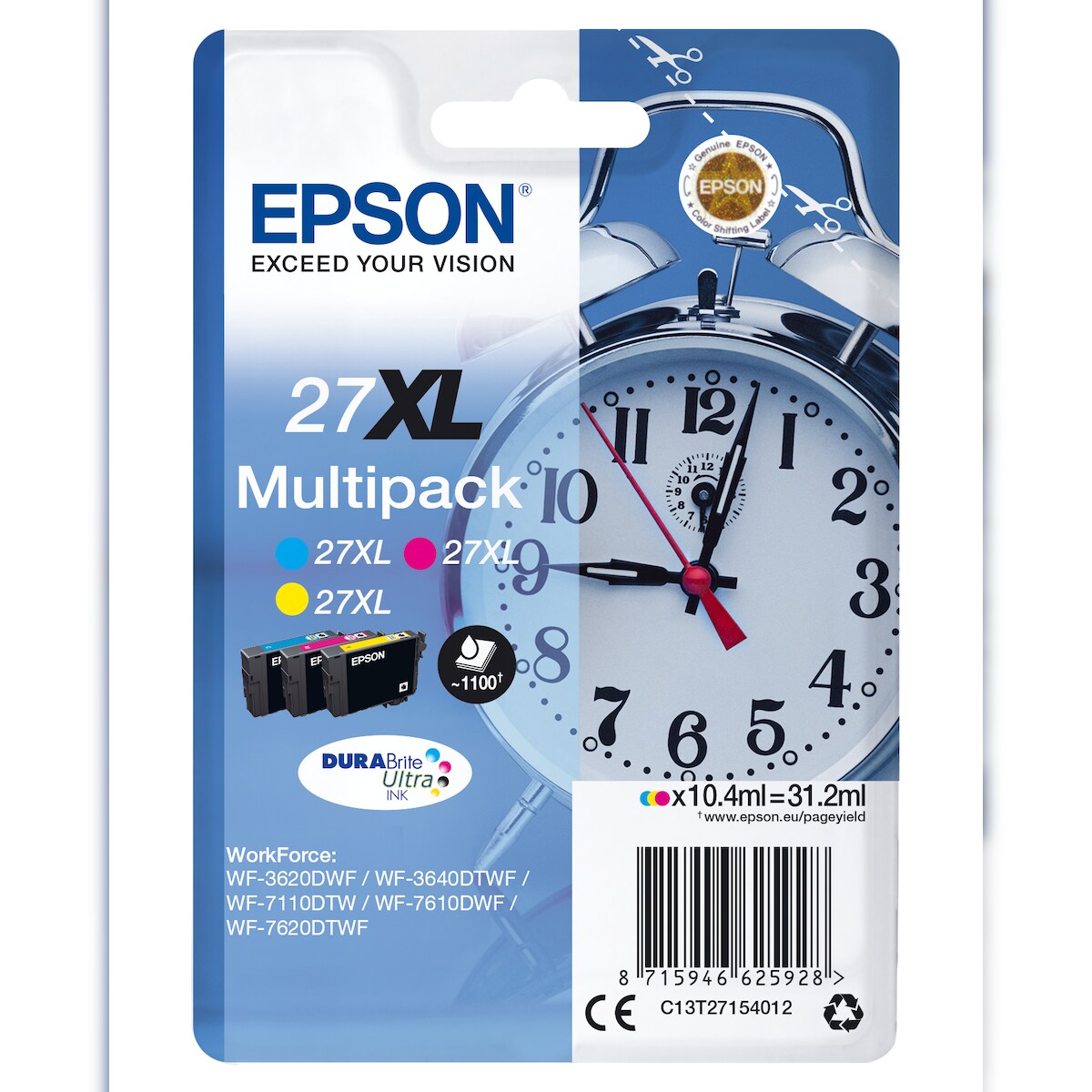Original Epson 27Xl Multipack Tinte 3er Pack 31.2 Ml Xl Gelb, Cyan, Magenta Original Blister Image