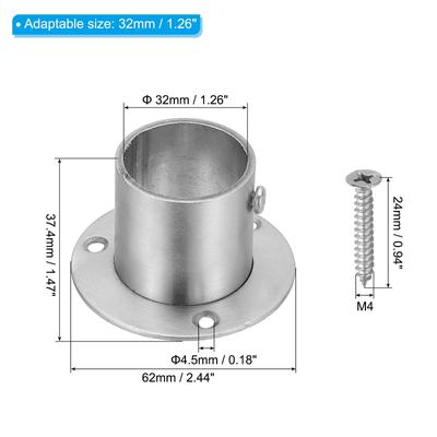 Closet Rod Bracket, O Shape Stainless Steel Closet Pole Socket, 4Pack - Silver