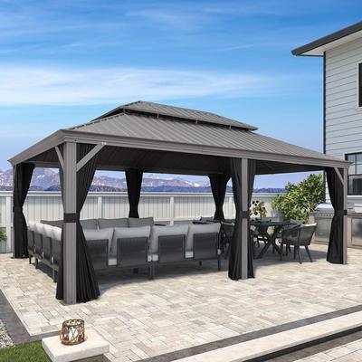 PURPLE LEAF Patio Gazebo for Backyard Hardtop Galvanized Steel Frame with Upgrade Curtain - Light Grey