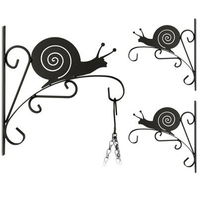 Relaxdays - 3x Blumenhaken mit Schnecken-Motiv, Blumenampelhalter für Wand, Metall Garten-Deko, Image