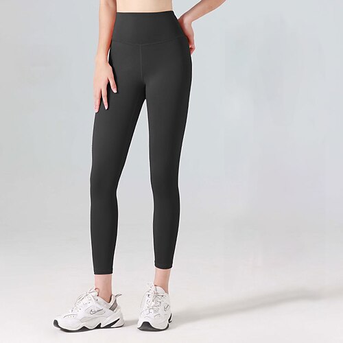 Damen Trainingsleggings Jogginghosen Sport Leggings Basic Leicht Hohe Taille Pilates Fitnesstraining Laufen Hosen Einfarbig Hellbraun Schwarz Weiß Herbst Winter Sport Sportkleidung Mikroelastisch Image