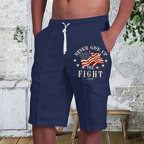 Herren Flagge Buchstabe Amerikanische Flagge Shorts Mittlere Taille Urlaub Mode Streetwear Outdoor Lässig Ferien Kordelzug Seitentaschen Designer Bekleidung Image